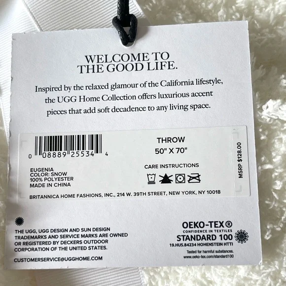 UGG Eugenia Throw Blanket in Snow Ivory Plush 50x70” - Picture 4 of 6